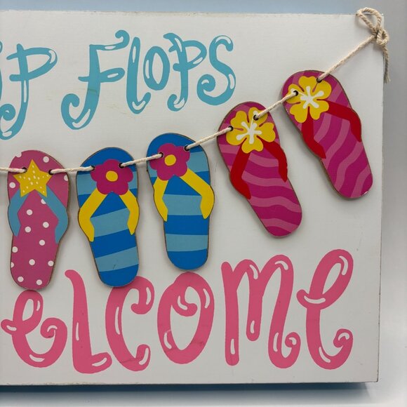 Flip Flops Welcome Sign Summer Beach Coastal Wall Decor Hanging Plaque - Picture 3 of 4